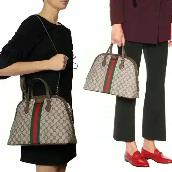 GUCCI GG Supreme Monogram Web Medium Ophidia Top Handle Dome Bag Brown - Picture 9 of 16